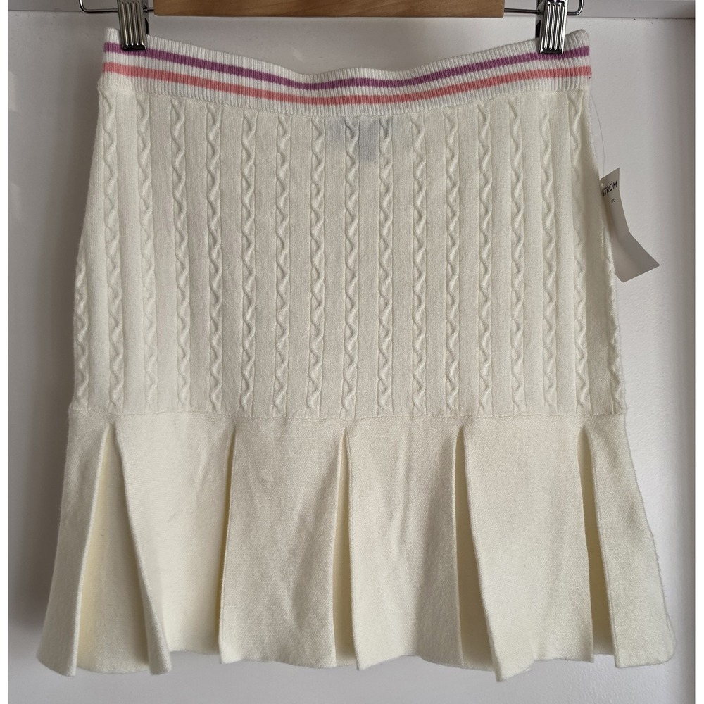 Freshman 1996 Cream Cable Knit Mini Skirt Size L Casual Preppy Knit Pleated NWT